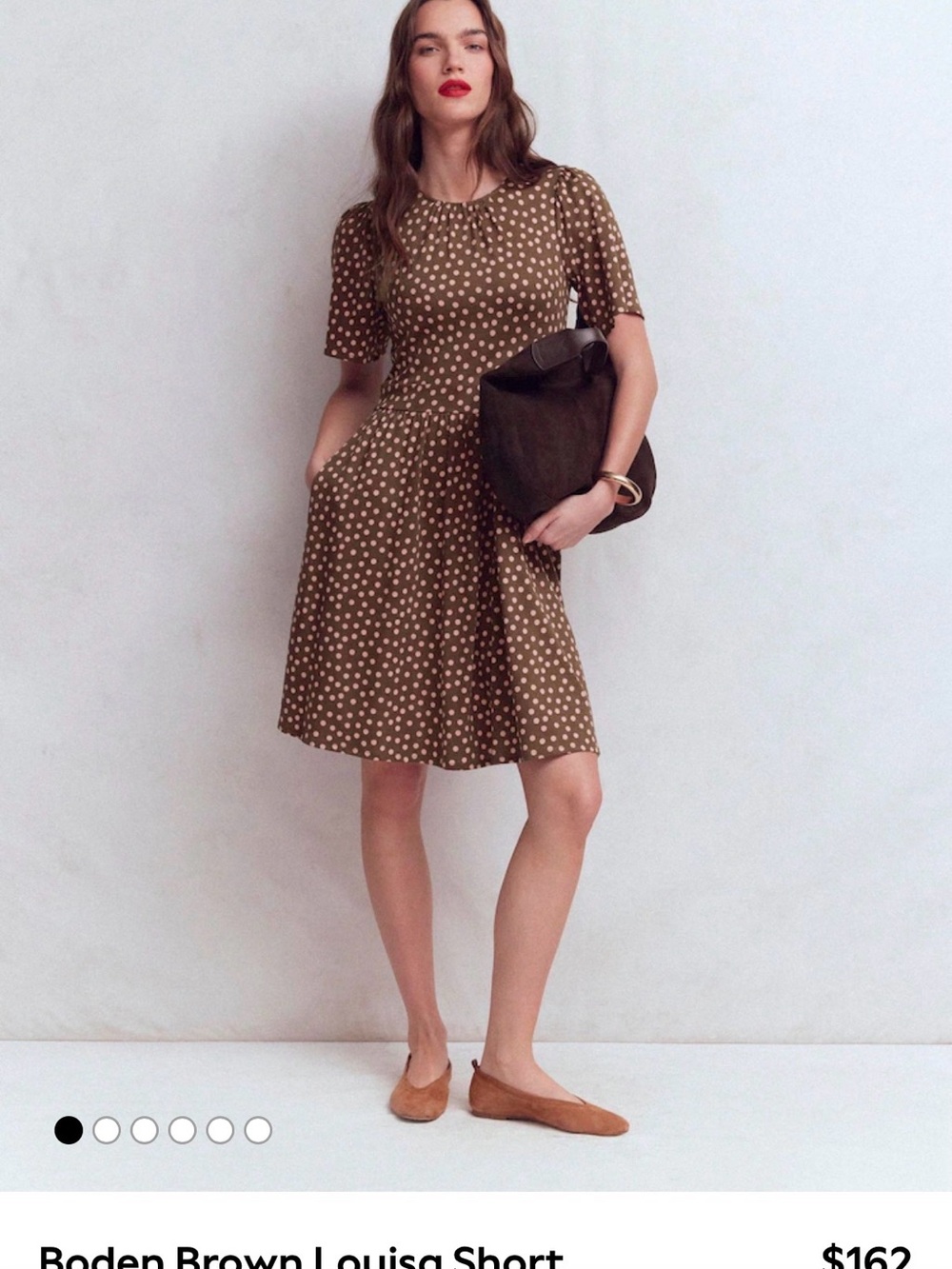 Boden Brown Polka Dot Short-Sleeve Dress